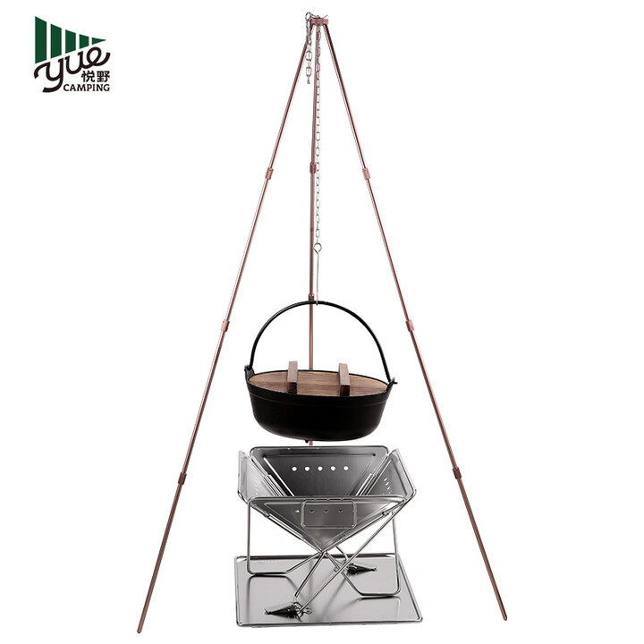 Campingmoon柯曼轻质铝合金三脚架可拆卸吊烧架露营烤架烧烤架锅架 MS-105-BRZ铝四节三脚架(古铜色不含锅和台