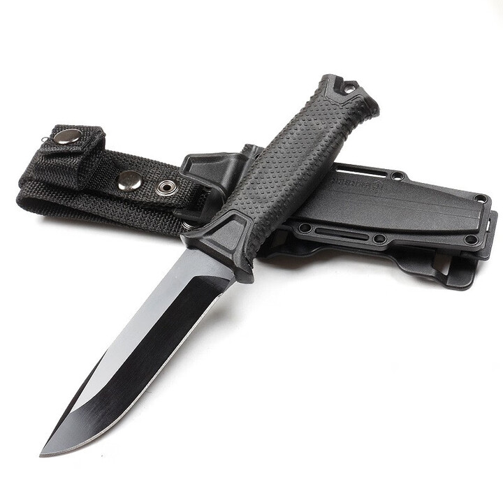 雨轩户外野营用刀户外小刀锋利战术直刀野外荒野求生用刀丛林探险潜水绑腿小刀 军绿色半齿