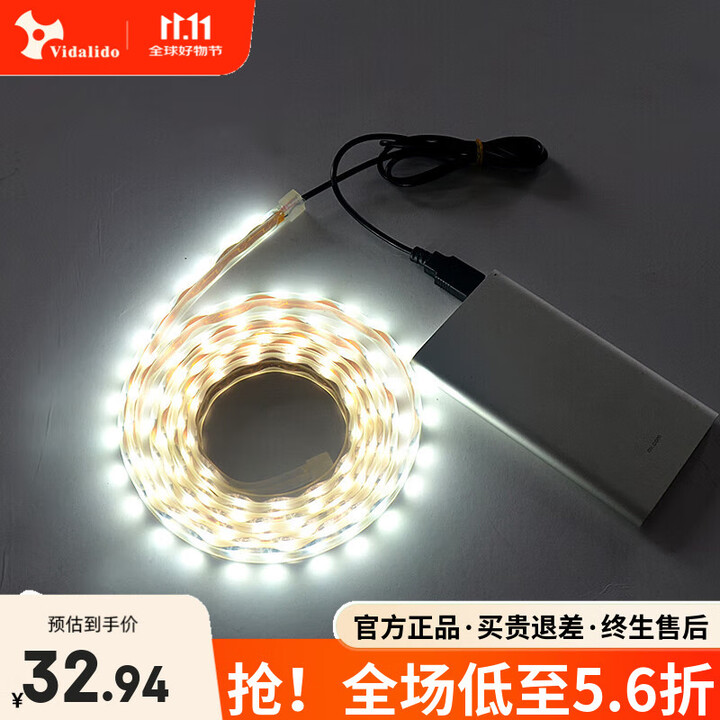 vidalido维达利多 户外营地LED灯防水露营灯带2M照明灯帐篷天幕凉棚灯烧烤 白光