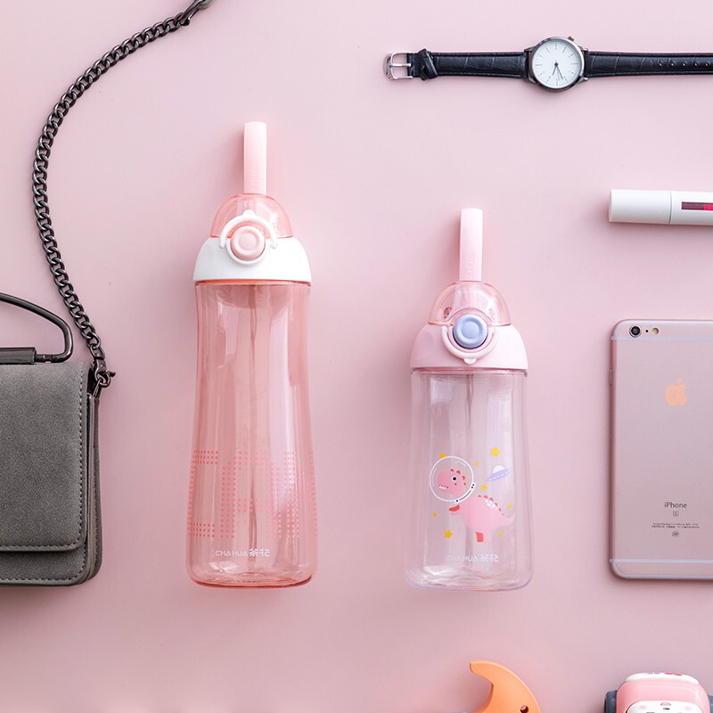 茶花塑料水杯运动旅行便携简约水壶学生弹盖优孚随行杯 【儿童款361004】粉色530ml 1个装