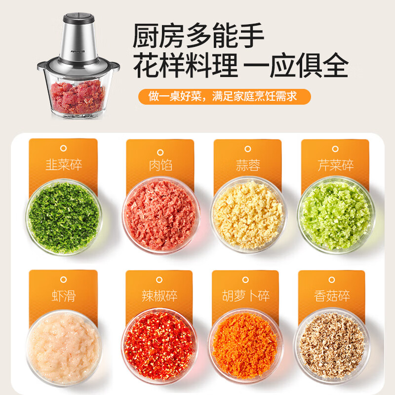 九阳（Joyoung）绞肉机家用 绞馅机 碎肉机 电动多功能料理搅拌打肉饺子肉馅蒜蓉机 2L搅肉机S2-A808