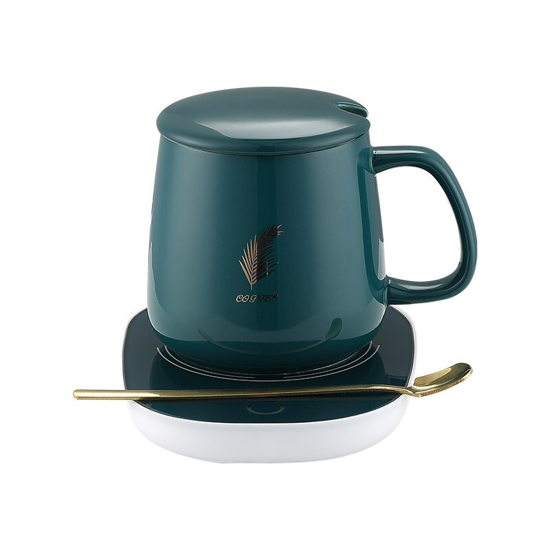 Abereve艾贝丽恒温暖暖杯陶瓷杯保温杯垫电热杯垫水杯恒温加热器恒温暖杯器办公室暖奶器PA-666（礼盒款） 0.45L 墨绿色