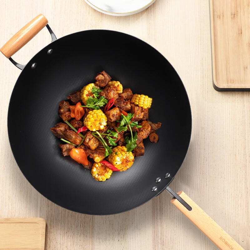 康巴赫铁锅无涂层家用米纹炒锅真防锈耐腐蚀炒菜锅电磁炉煤气灶通用34cm KGW-C34JT