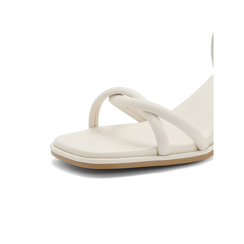 百丽一字带凉鞋女2023夏季新商场同款气质高跟凉鞋Z9L1DBL3 米白 38