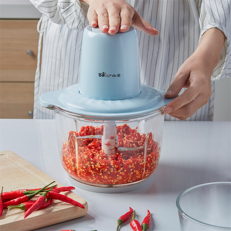 小熊（Bear）2升绞肉机 家用电动玻璃多能料理机绞馅机碎肉打肉机切菜搅拌机QSJ-C03B1[蓝色]