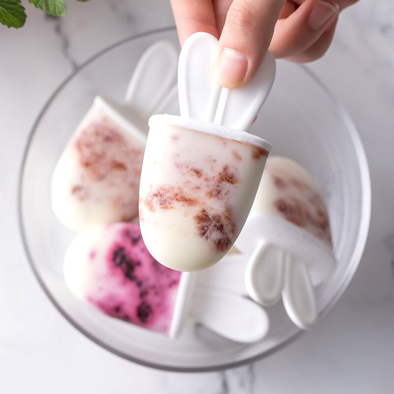 茶花 奇趣兔耳冰棒模 冰淇淋冰块家用冰糕冰激凌冰棍可爱自制模具 黄色