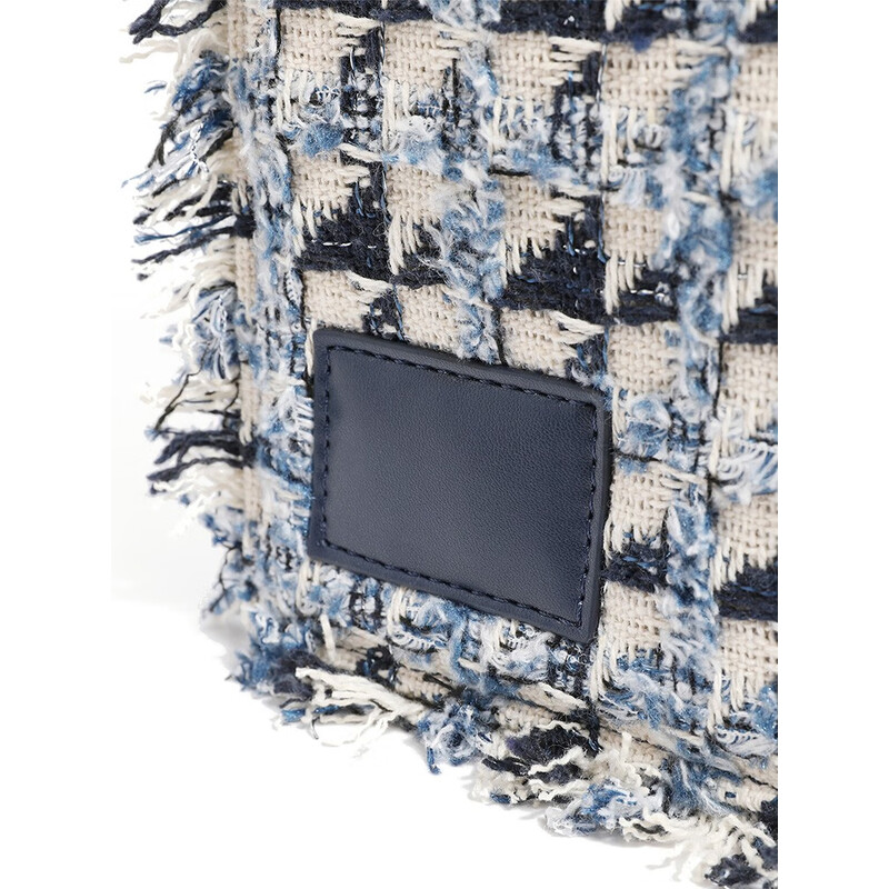 百丽复古优雅粗花呢托特包单肩斜挎手提包X6388DX2 蓝色 F