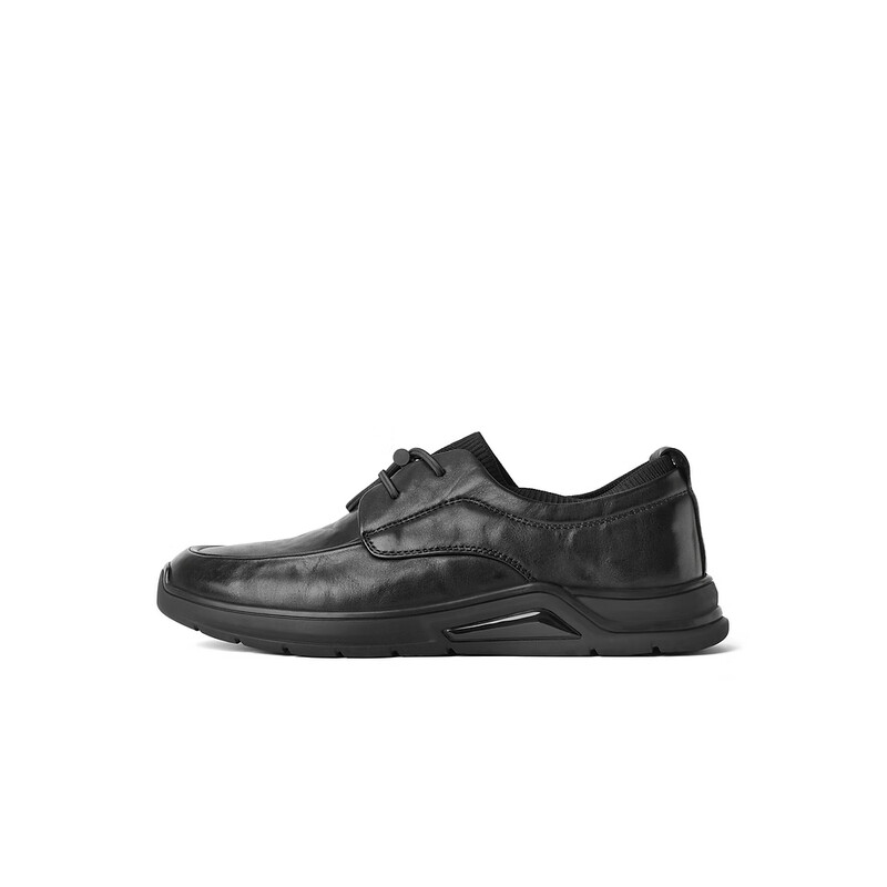 百丽一脚蹬商务鞋男2023秋季新牛皮褶皱爸爸鞋休闲皮鞋A1240CM3 黑色 38