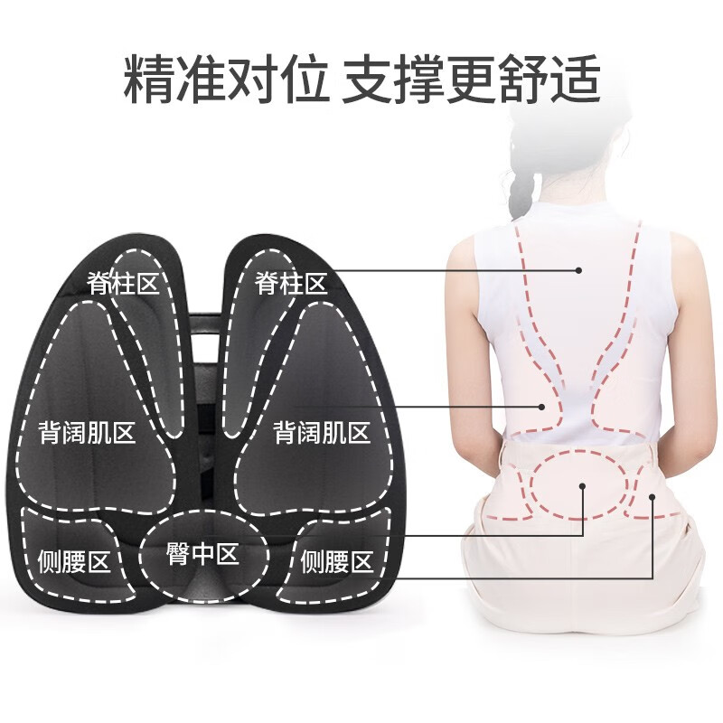 佳奥人体工学靠垫办公室护腰靠背垫护腰椅子腰托靠垫久坐腰垫座椅腰靠 经典款黑-上下调节