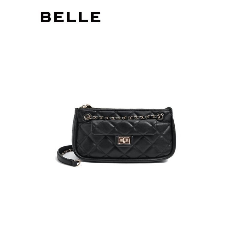 百丽包包女2023夏季新款休闲法棍绗缝包小香风轻奢单肩斜挎包X9095BX3 黑色 F