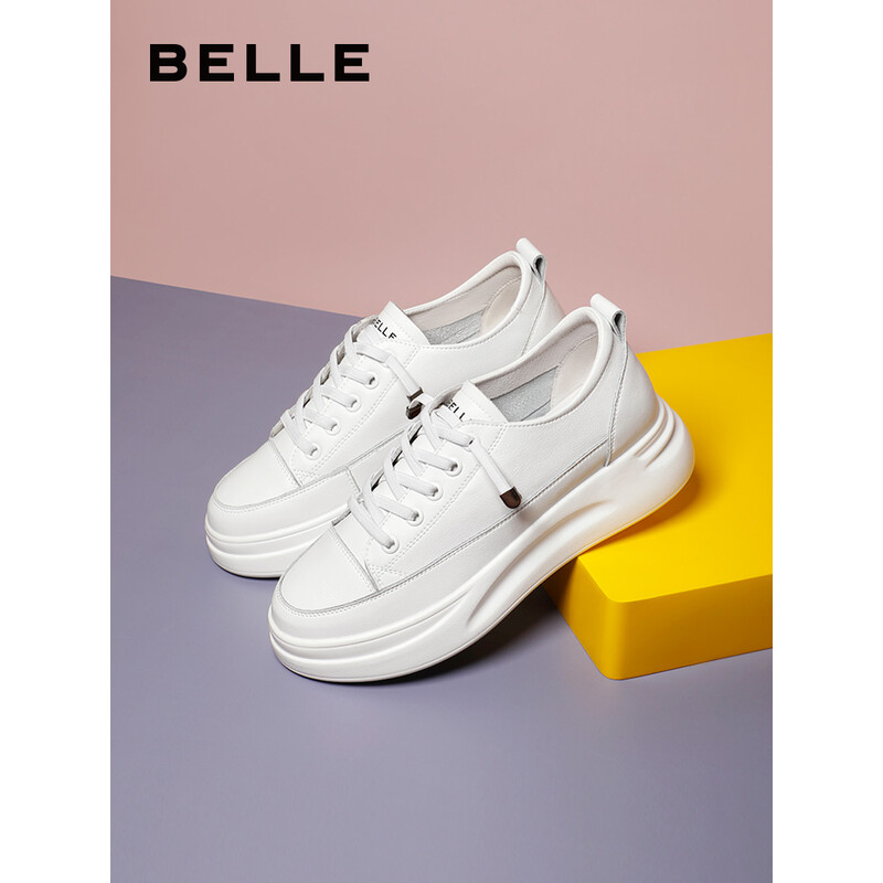 百丽小白鞋女鞋春夏商场新款厚底增高一脚蹬单鞋透气休闲鞋子女预售 白色 37