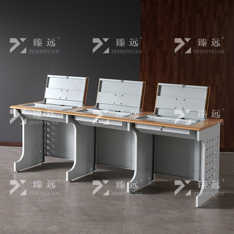 臻远ZY4012436隐藏式翻转电脑桌培训桌办公桌D款三人位