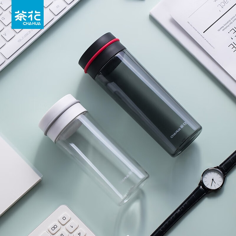 茶花（CHAHUA） 茶花水杯塑料茶杯运动旅行便携茶水分离杯瑞斯特随行杯 470ml【白色050007】 1个装