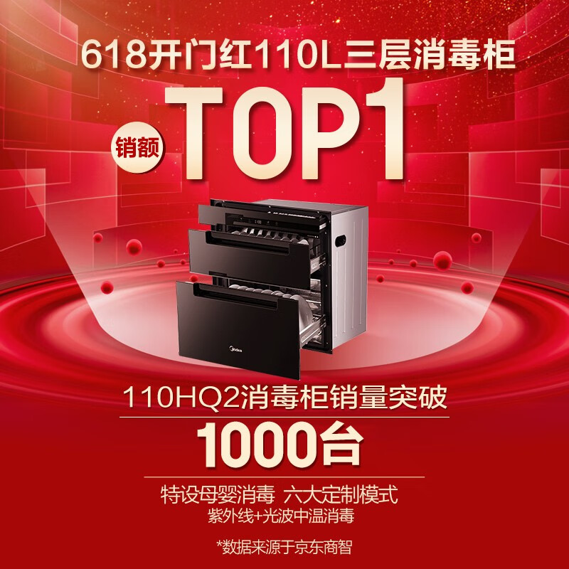 美的（Midea）110L三层 消毒柜嵌入式小型一体 家用紫外线 厨房餐具碗筷婴儿奶瓶 不锈钢 碗柜 110HQ2 母婴