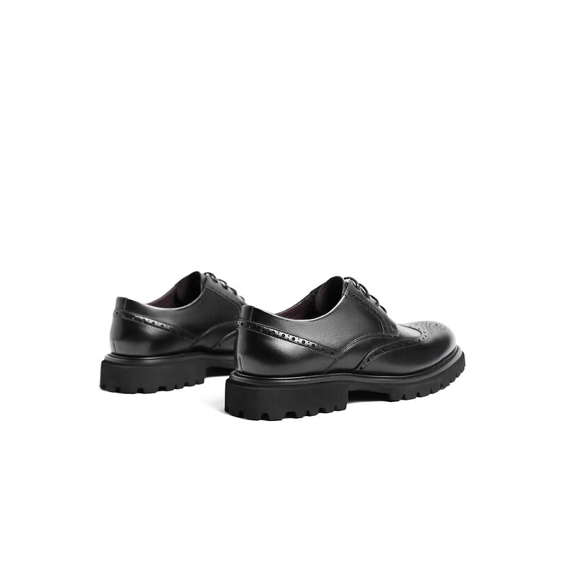 百丽商务正装鞋男2023春新牛皮革英伦风布洛克雕花皮鞋A0775AM3 黑色 41