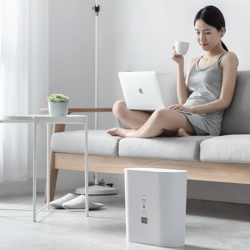 茶花柯琳按压弹盖式垃圾桶大号带盖家用厨房办公室纸篓204003 【10.8L大号窄边垃圾桶】咖色