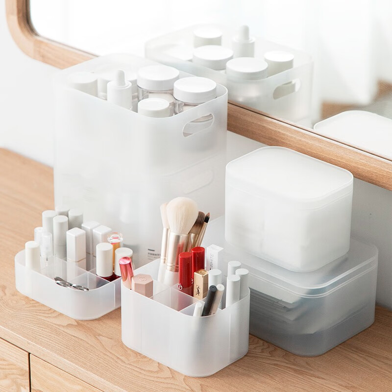 茶花（CHAHUA）茶花收纳盒桌面小盒子收纳格半透明磨砂 美纳带把手收纳盒150005 1个装