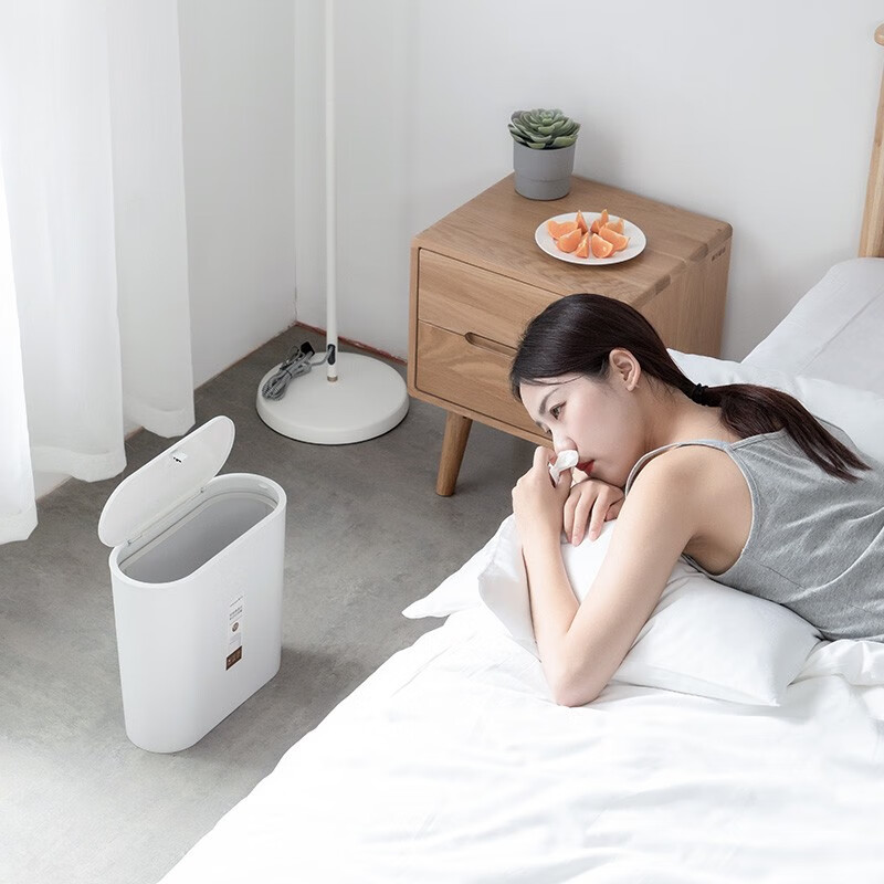 茶花柯琳按压弹盖式垃圾桶大号带盖家用厨房办公室纸篓204003 【10.8L大号窄边垃圾桶】咖色