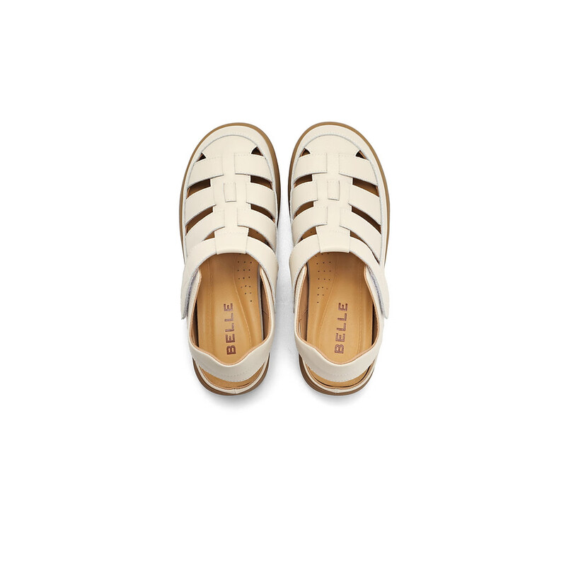 百丽编织罗马凉鞋女2023秋季新款平底镂空包头猪笼鞋B1296CL3 米白 37