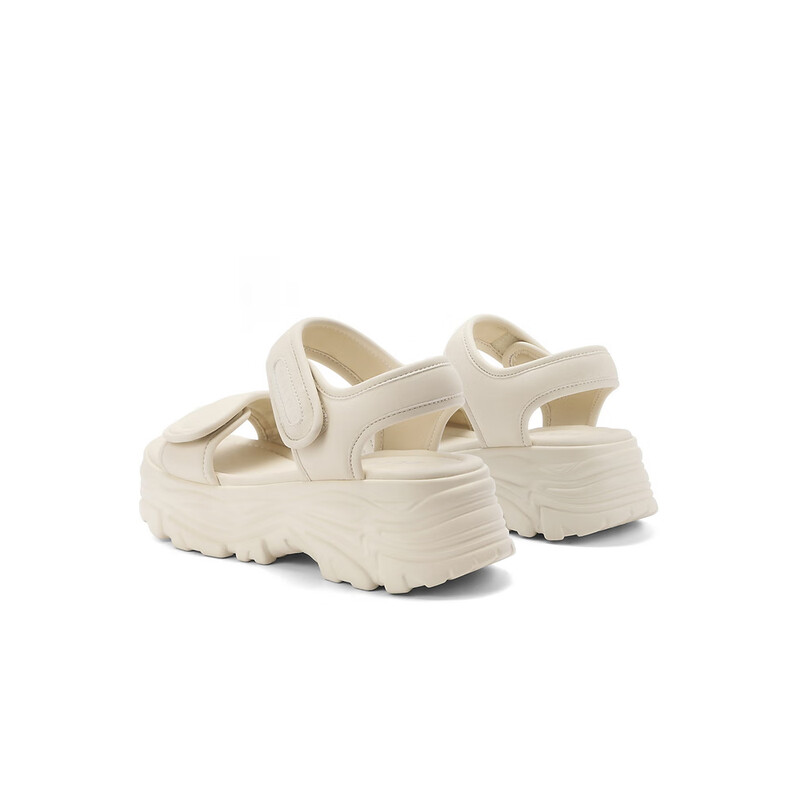 百丽厚底运动凉鞋女2023夏新户外魔术贴懒人老爹休闲凉B1342BL3 米色 36