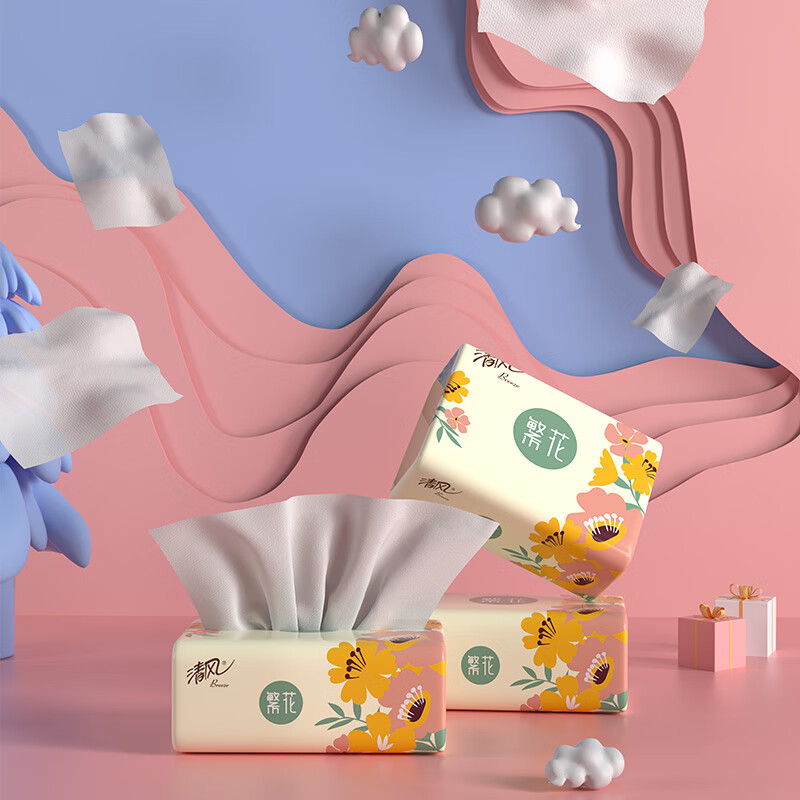 清风繁花系列2层150抽3连包软抽纸