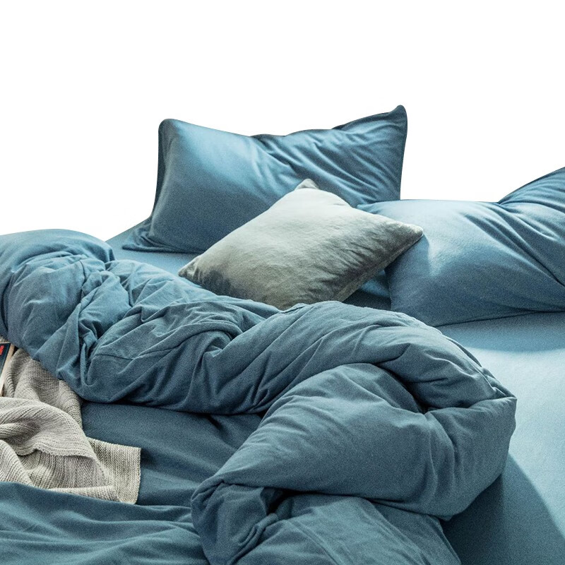 Tri-polar天竺棉日式纯色床品套件 TP2982 海蓝色 1.8m床笠款四件套
