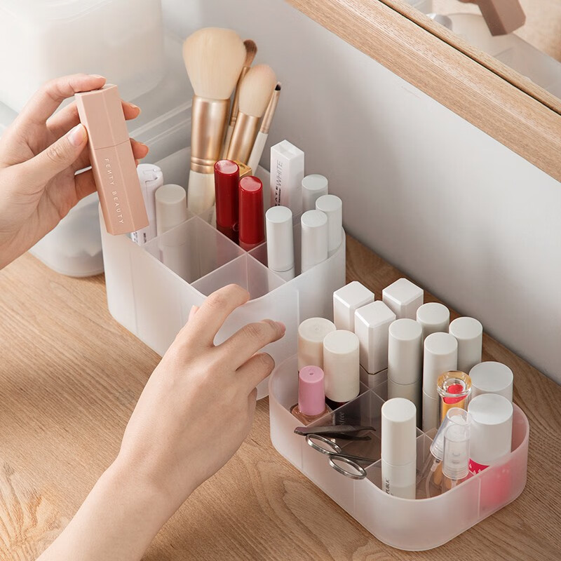 茶花（CHAHUA）茶花收纳盒桌面小盒子收纳格半透明磨砂 美纳带把手收纳盒150005 1个装