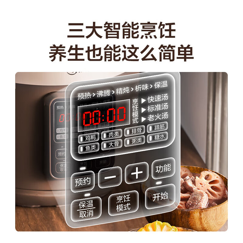 美的（Midea）电炖锅 电炖盅 煲汤锅炖汤锅 电砂锅 煮粥锅 5升 紫砂煲汤电炖锅家用智能预约DG50Easy201