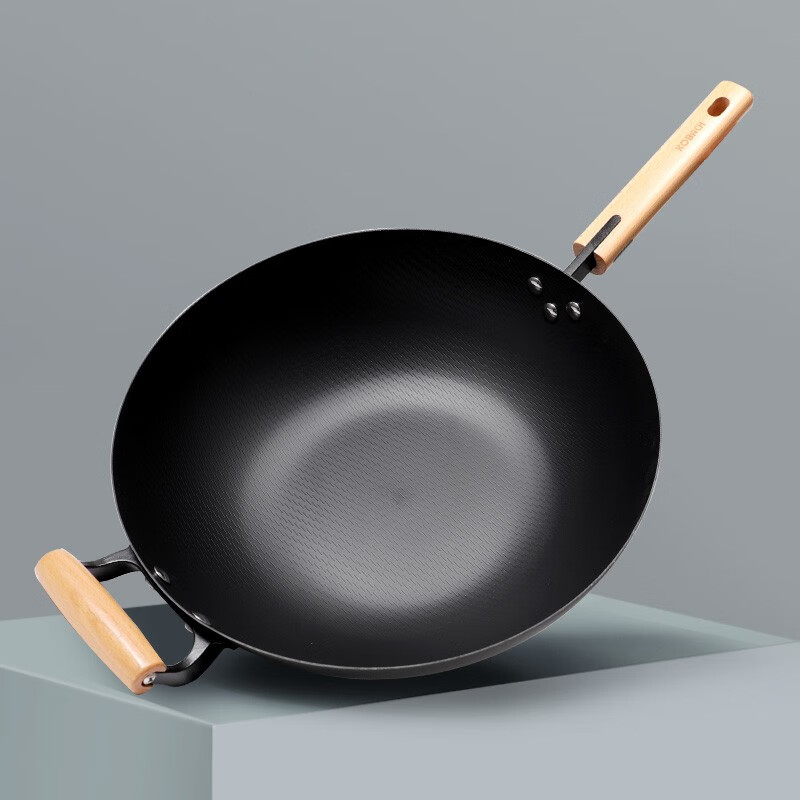 康巴赫铁锅无涂层家用米纹炒锅真防锈耐腐蚀炒菜锅电磁炉煤气灶通用34cm KGW-C34JT