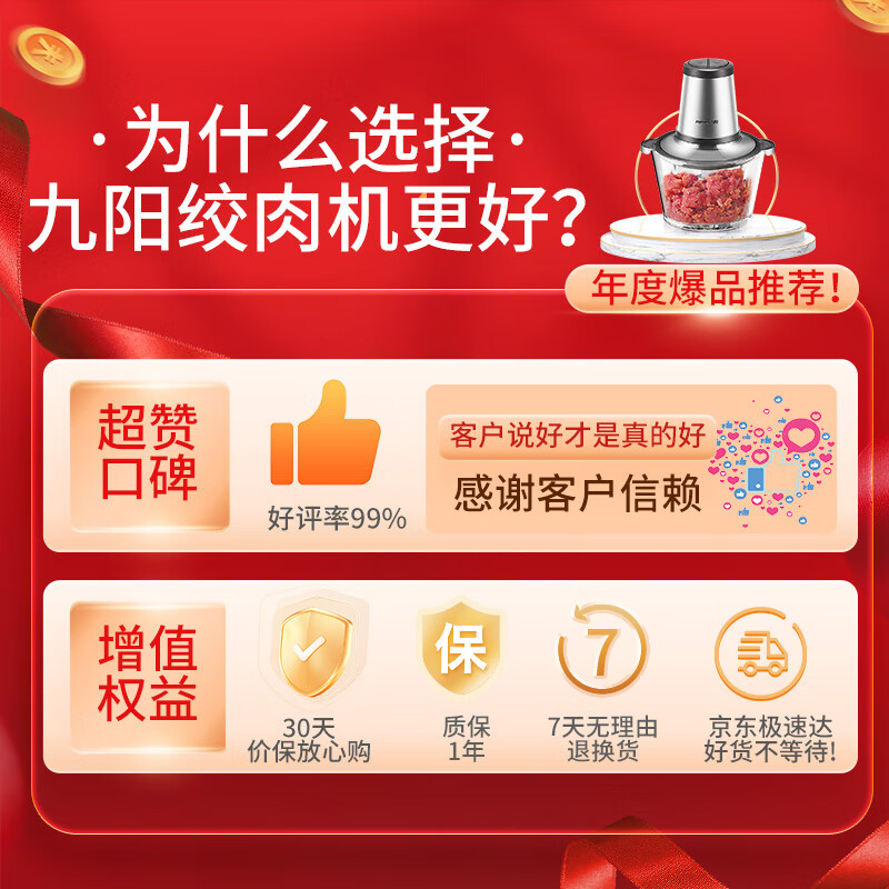 九阳（Joyoung）绞肉机家用 绞馅机 碎肉机 电动多功能料理搅拌打肉饺子肉馅蒜蓉机 2L搅肉机S2-A808