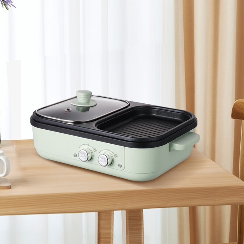 Abereve 艾贝丽多功能料理锅家用蒸煮炒煎涮烤一体锅不粘锅火锅专用锅鸳鸯火锅 1L 多功能料理锅ABL-HG09