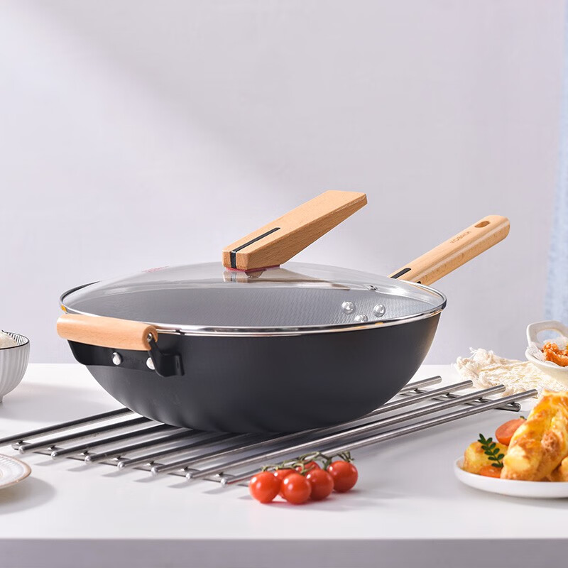 康巴赫铁锅无涂层家用米纹炒锅真防锈耐腐蚀炒菜锅电磁炉煤气灶通用34cm KGW-C34JT