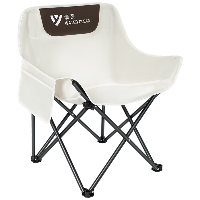 清系 折叠椅户外露营便携靠背钓鱼椅懒人椅家庭休闲月亮椅旅游旅行椅 儿童款月亮椅【米白】