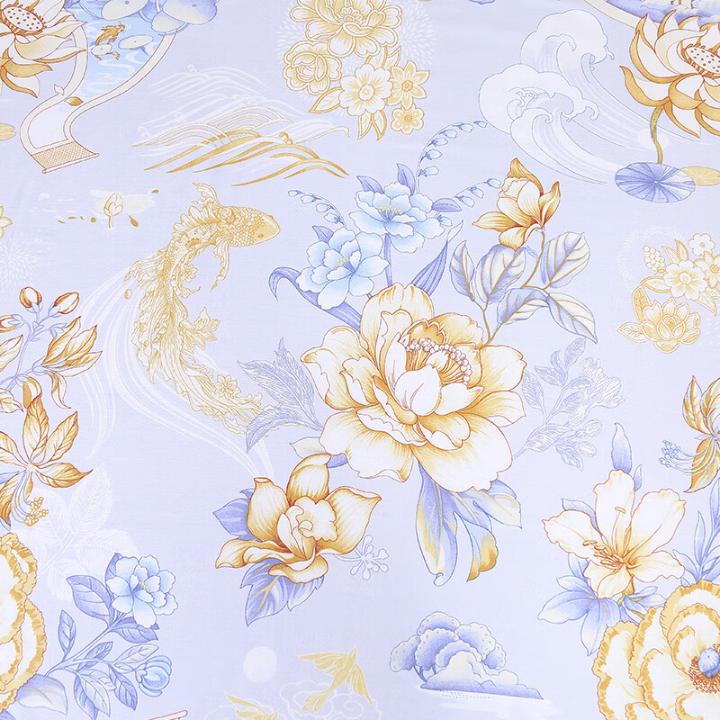 富安娜家纺床上六件套纯棉 100%全棉印花床单被套 单人学生宿舍套件 清姿·冬至 0.9米1.2米床(152*210cm)