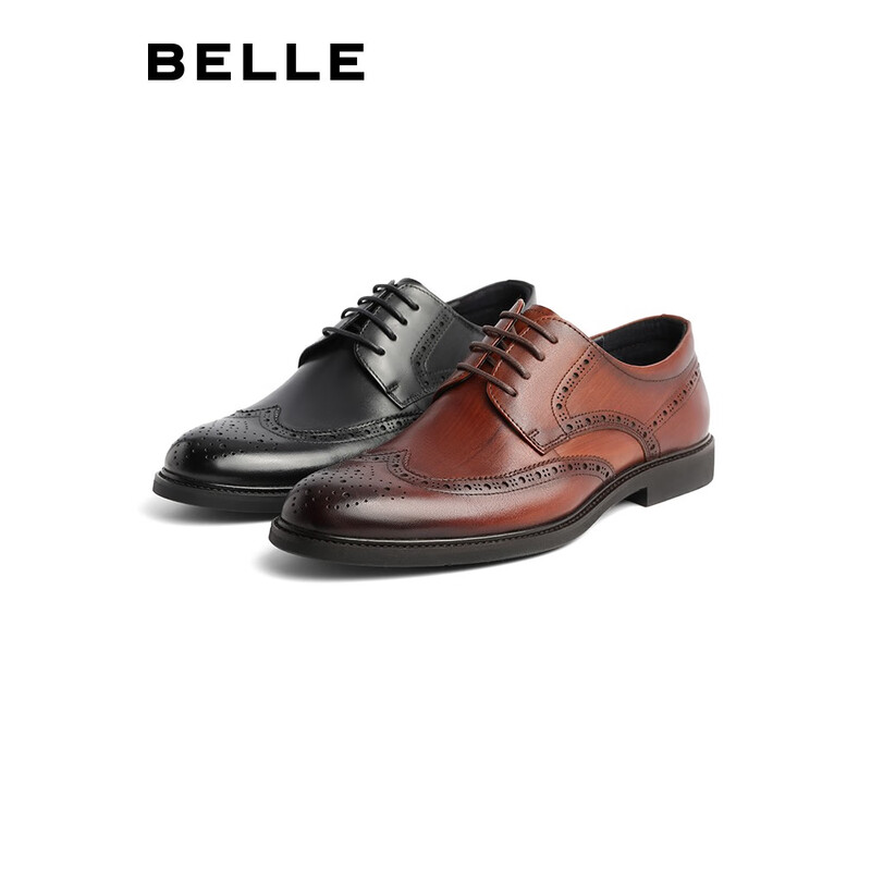 百丽正装皮鞋男2023新款内增高婚鞋牛皮商务德比A1095AM3预售 黑色89183 40