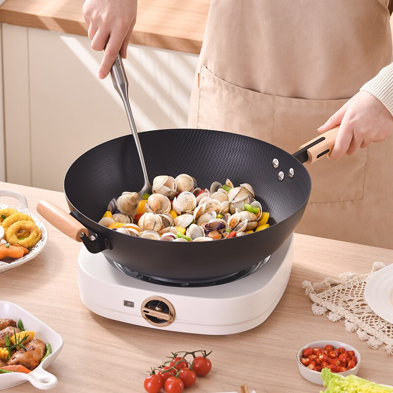 康巴赫铁锅无涂层家用米纹炒锅真防锈耐腐蚀炒菜锅电磁炉煤气灶通用34cm KGW-C34JT