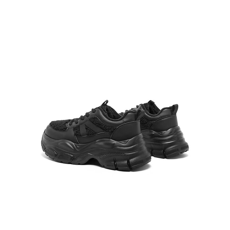 百丽厚底增高老爹鞋女2023冬季新款毛毛印花休闲运动鞋B1508DM3 黑色 34