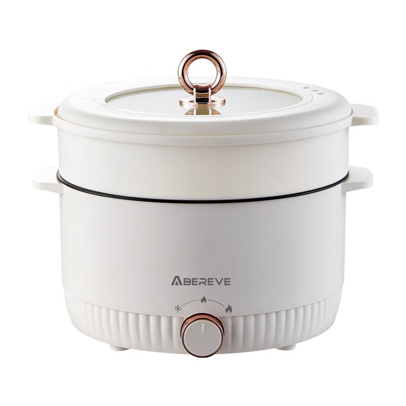 Abereve艾贝丽多功能电火锅 家用大容量涮煮焖煎炒一体锅1350W上蒸下煮【旋钮式双档控温】-HG53 5L