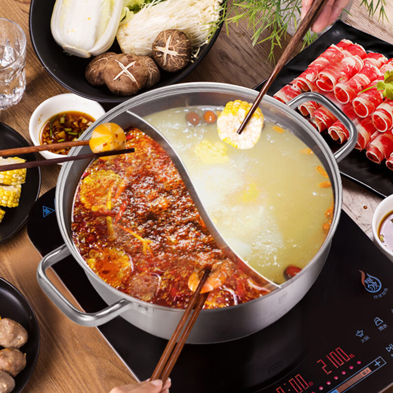 美的（Midea）火锅304不锈钢鸳鸯锅30CM火锅盆汤锅加厚锅具电磁炉通用TG30Z09Y