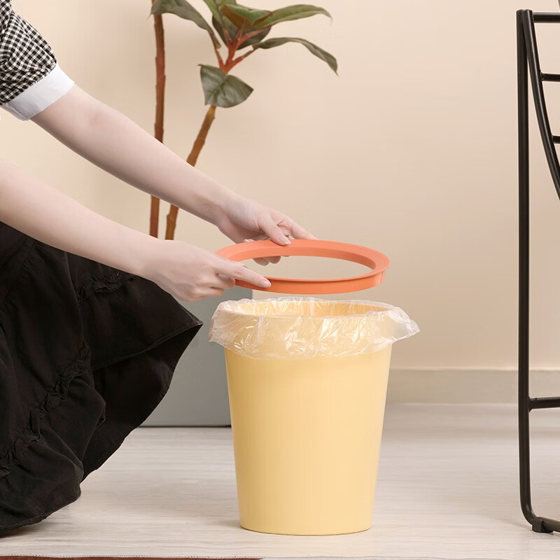 茶花垃圾桶家用客厅轻奢大容量2023新款厨房卧室卫生间高颜值无盖 【淡黄色-8.5L】压圈2只装