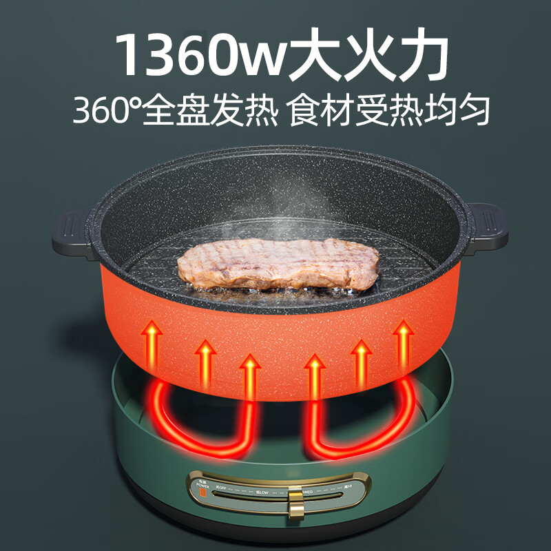 morosphy richerods多功能锅 家用多用途锅 电火锅料理锅电热锅电煮锅 4升 火锅锅 墨绿色 MF-202C