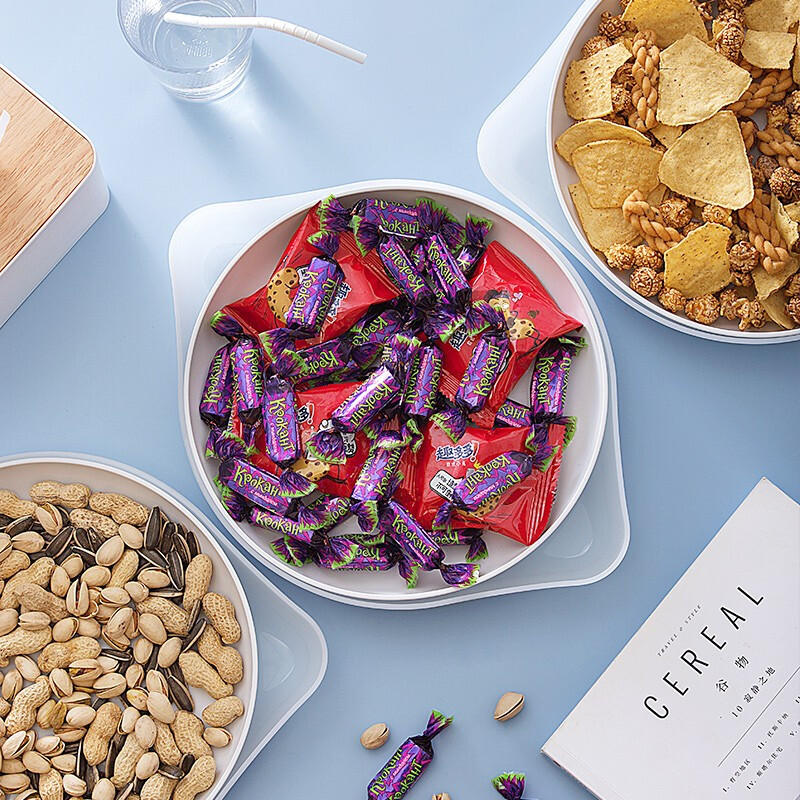 茶花果盘塑料双层糖果盒干果盒水果盘客厅茶几瓜子盘零食盘瓜子盒 【双层】欧铂兹*柠檬组合式果盘