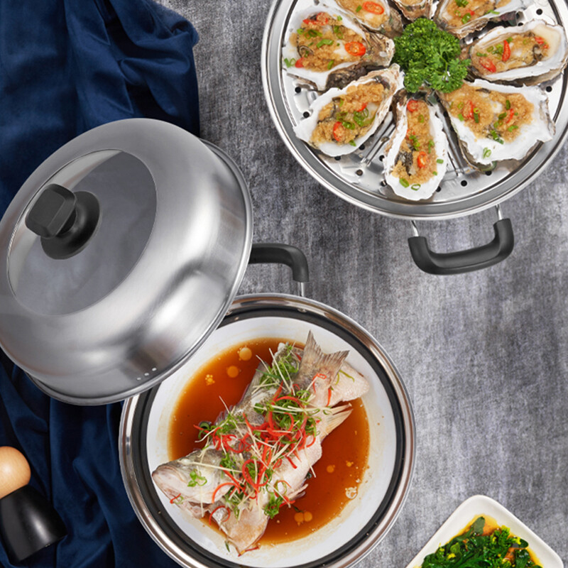 美的蒸锅304不锈钢3层复合底30cm蒸锅燃磁通用汤锅蒸笼ZG30Z28S