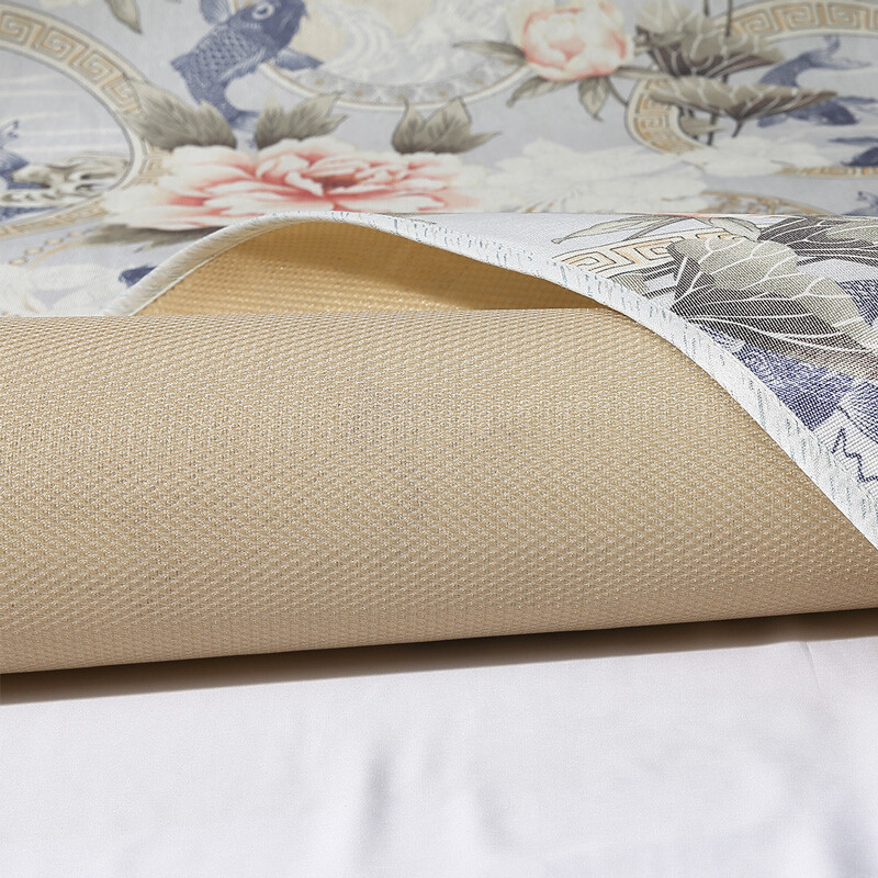 富安娜家纺 凉席冰丝席子空调席三件套 夏季双人可折叠防滑绑带印花席 锦绣国色 1米8床 橙色