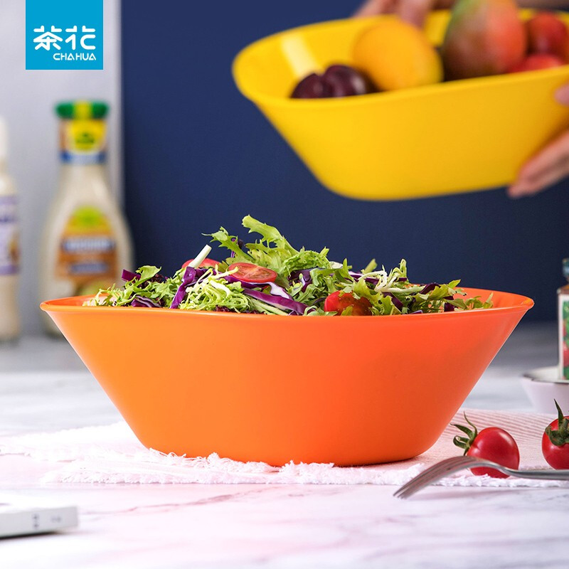 茶花（CHAHUA） 茶花水果盘果盆客厅沙拉水果盆塑料创意时尚沙拉碗 2787方形黄色1个