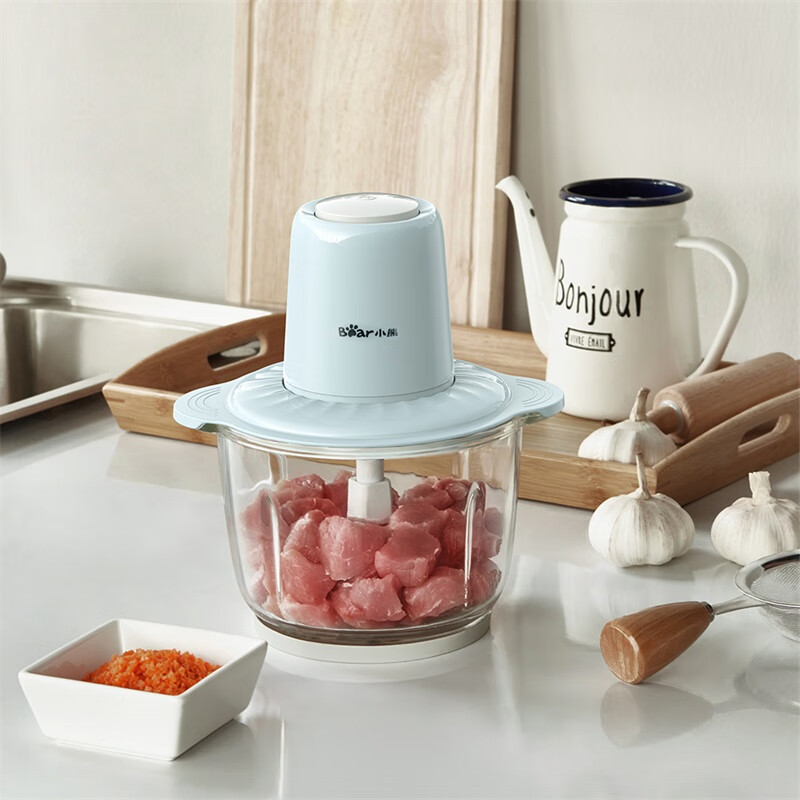 小熊（Bear）2升绞肉机 家用电动玻璃多能料理机绞馅机碎肉打肉机切菜搅拌机QSJ-C03B1[蓝色]