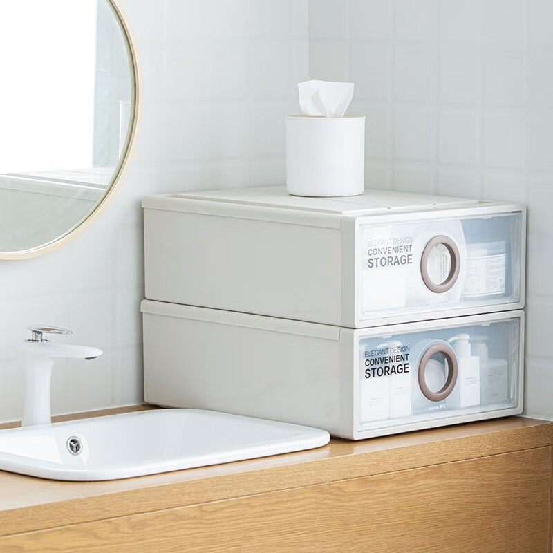 茶花（CHAHUA） 茶花抽屉式收纳柜透明收纳箱衣服储物柜塑料收纳盒家用卧室 2层】B450L 30.5L*2（45*35*30