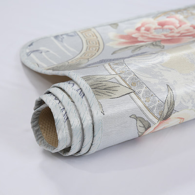 富安娜家纺 凉席冰丝席子空调席三件套 夏季双人可折叠防滑绑带印花席 锦绣国色 1米8床 橙色