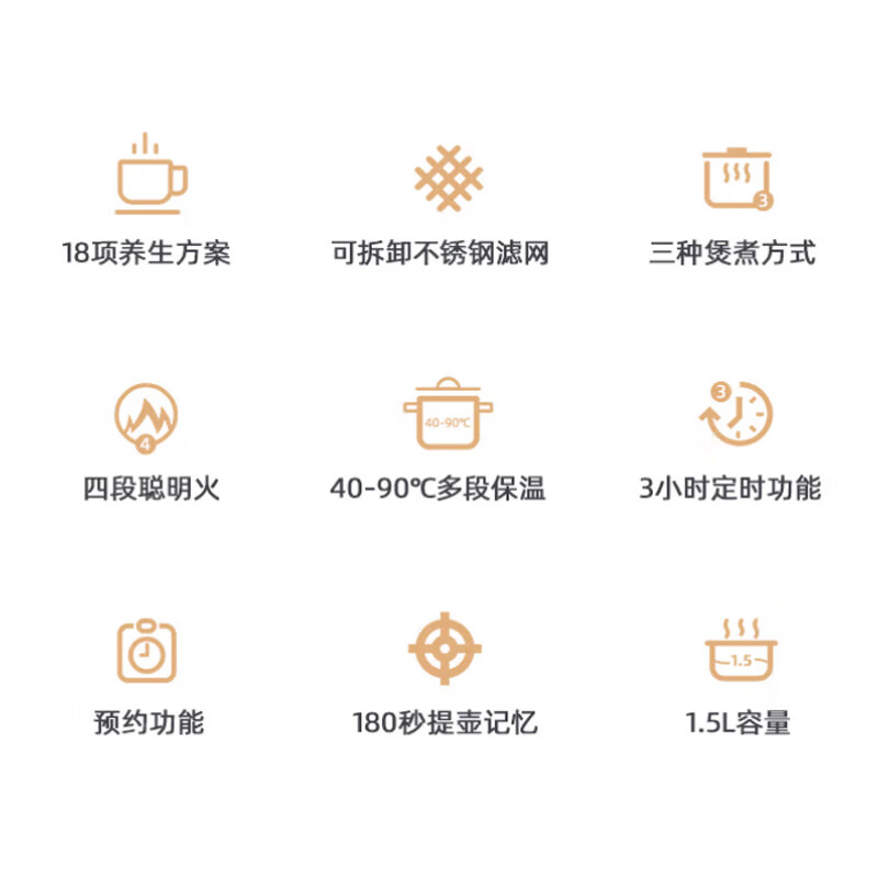 美的（Midea）养生壶宽口电水壶烧水壶1.5L大容量煮茶壶花茶壶智能煮茶器附带滤网*蛋架WGE1703b