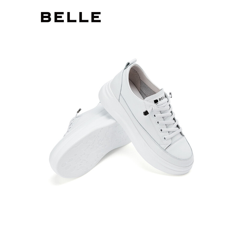 百丽小白鞋女鞋春夏商场新款厚底增高一脚蹬单鞋透气休闲鞋子女预售 白色 37